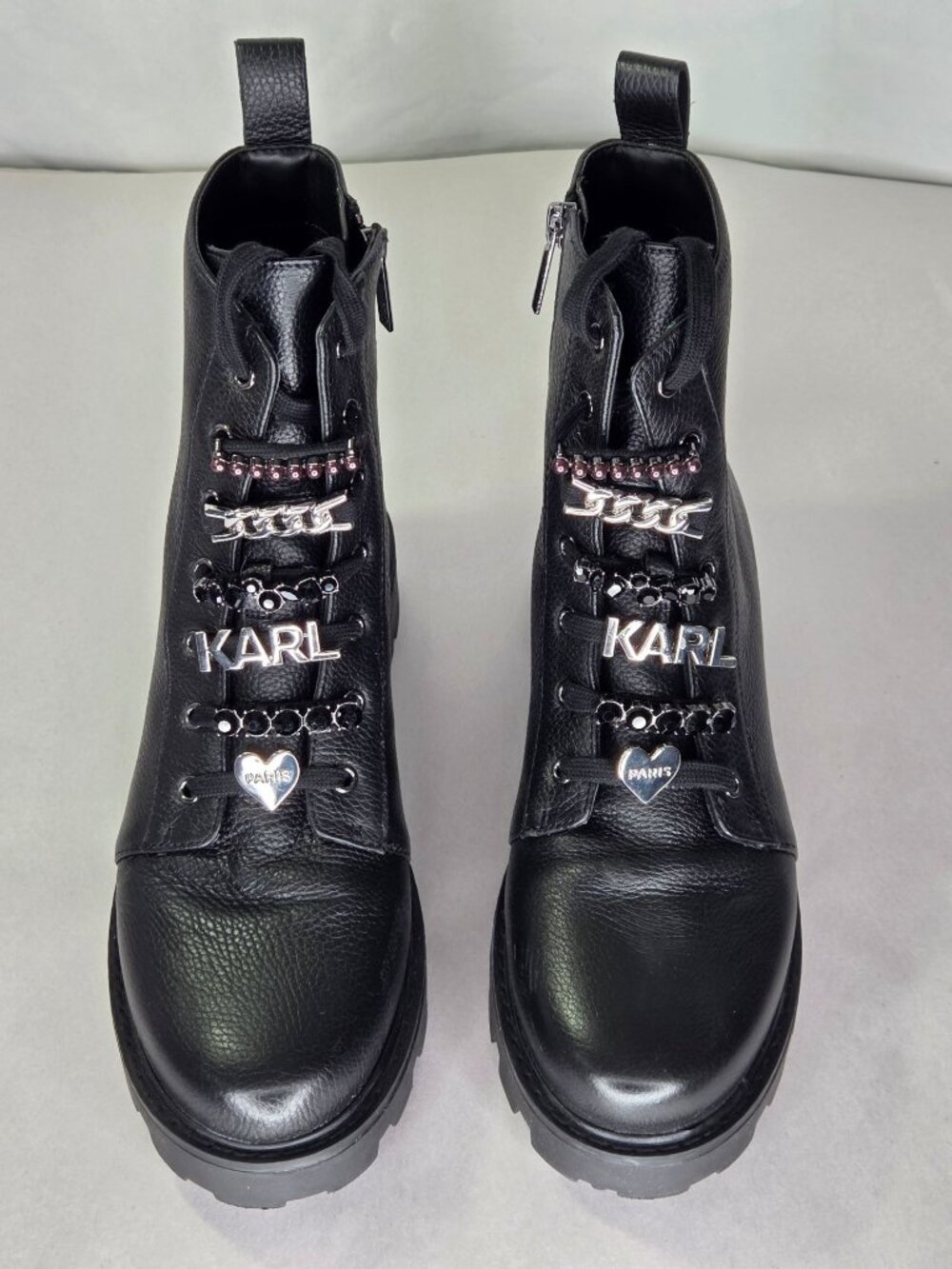 Karl Lagerfeld Paris Mela Embellished Combat Boots, Black, 9M